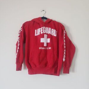Lifeguard Ocean City MD‎ Red Unisex Hoodie Size M Pullover Beach Preppy Lounge